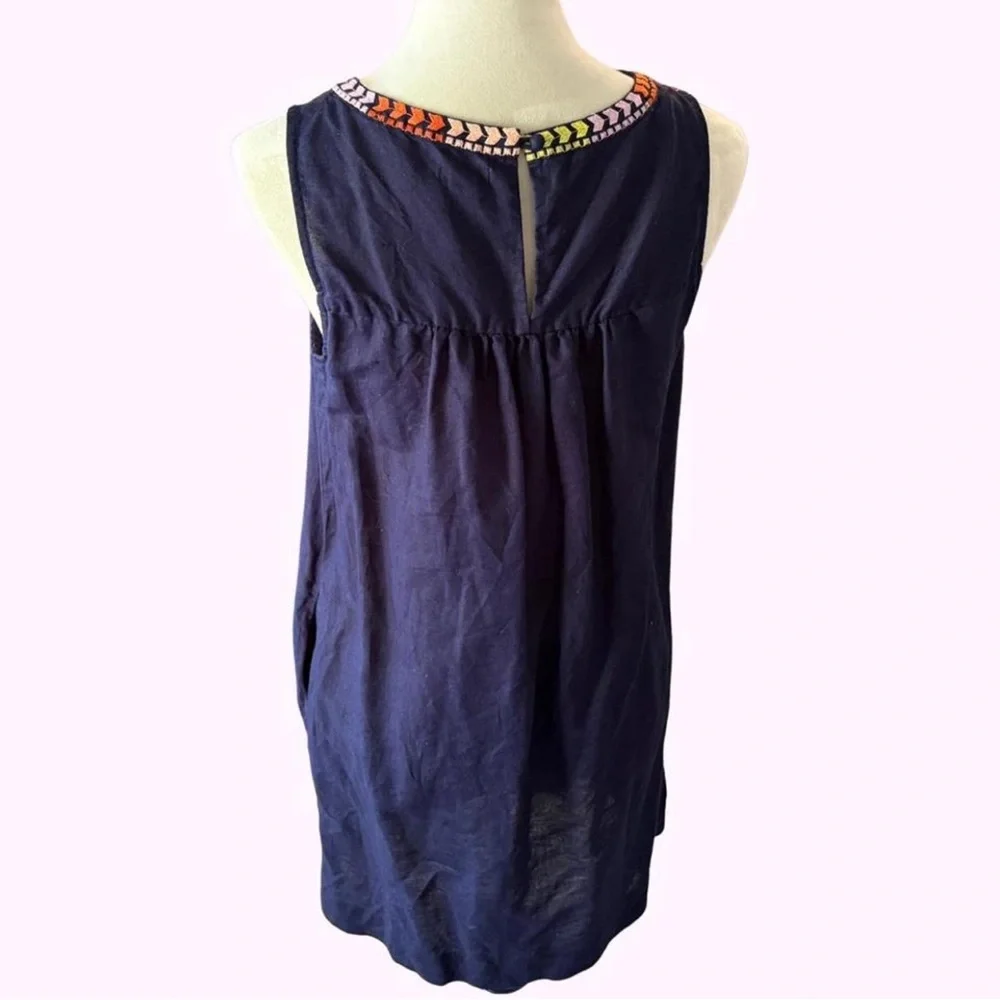 J Crew Navy Blue Floral Embroidered Linen Cotton Blend Shift Dress - Size 2 - Picture 4 of 8